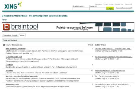 Projektmanagement Sofware von braintool bei Xing Projektmanagement Sofware von braintool bei Xing