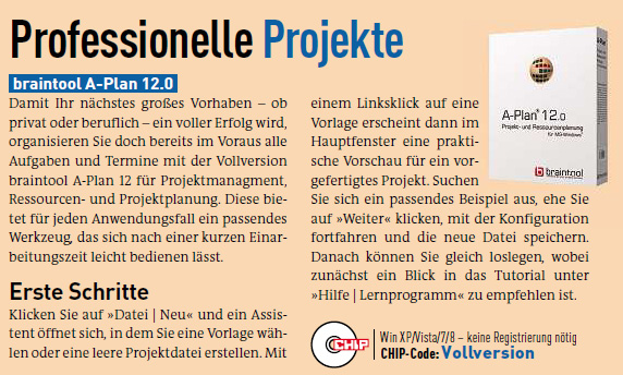 A-Plan in der CHIP: Professionelle Projektplanung (Quelle CHIP) A-Plan in der CHIP: Professionelle Projektplanung (Quelle CHIP)