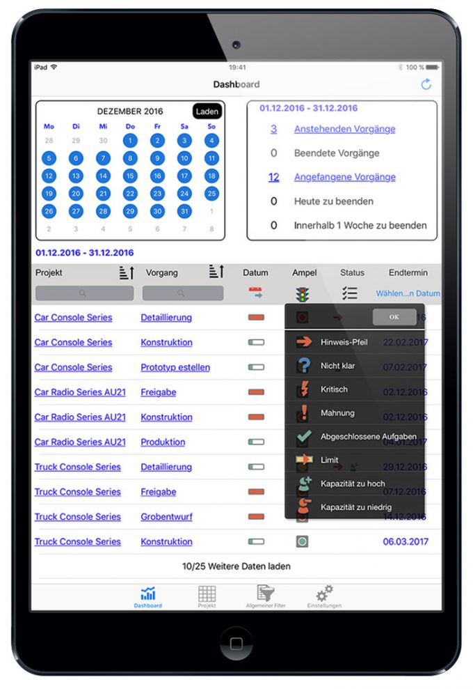 A-Plan iPad: Dashboard