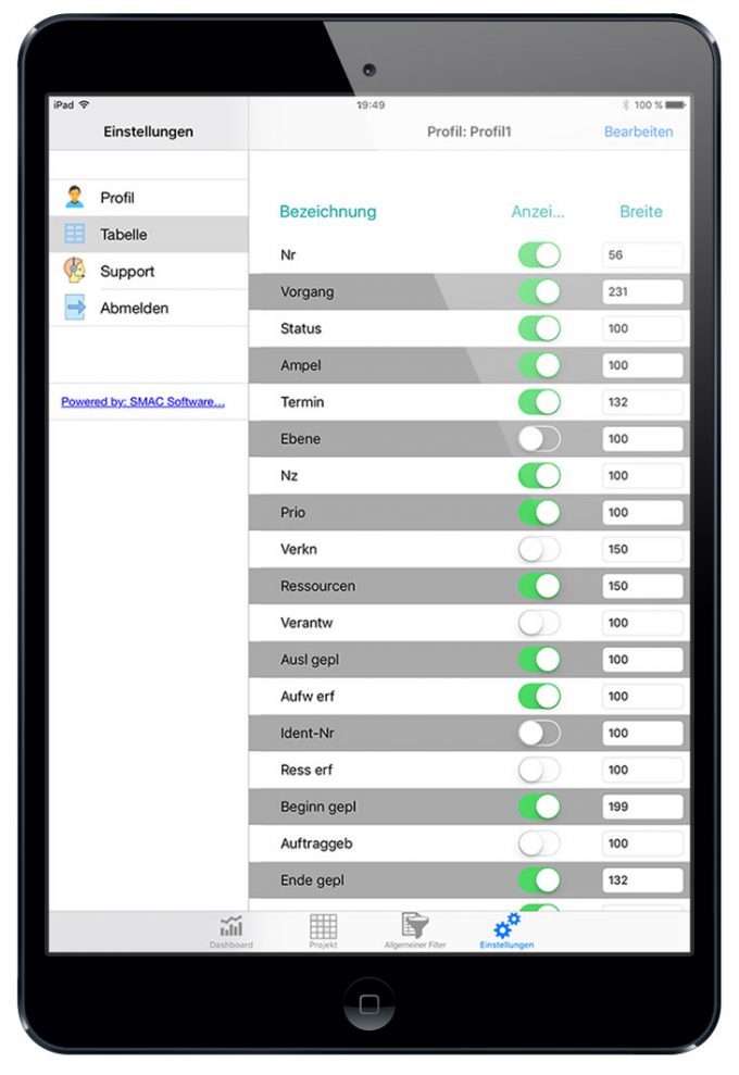 A-Plan iPad: Einstellungen